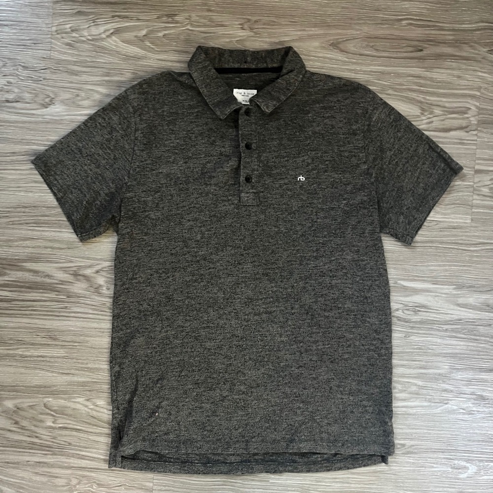 Rag & Bone Mens Short Sleeve Polo Shirt Charcoal Grey Heather Logo Size M